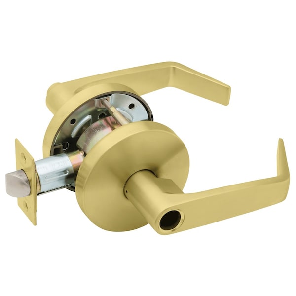 Grade 2 Storeroom Cylindrical Lock, Less Cylinder, Dane Lever, Standard Rose, Satin Brass Finish